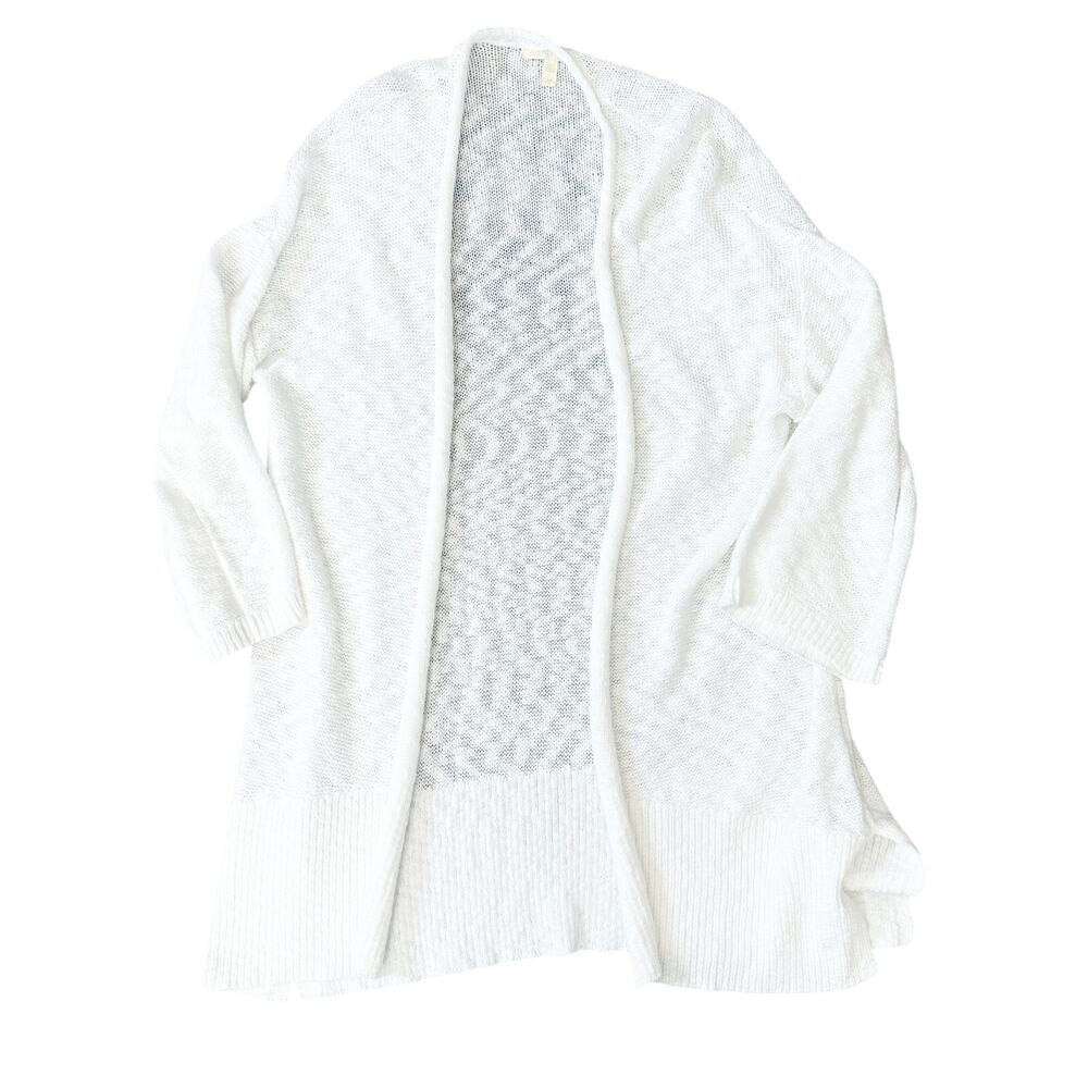 Eileen Fisher White Knit Cardigan 100% Organic Cotton Small Petite